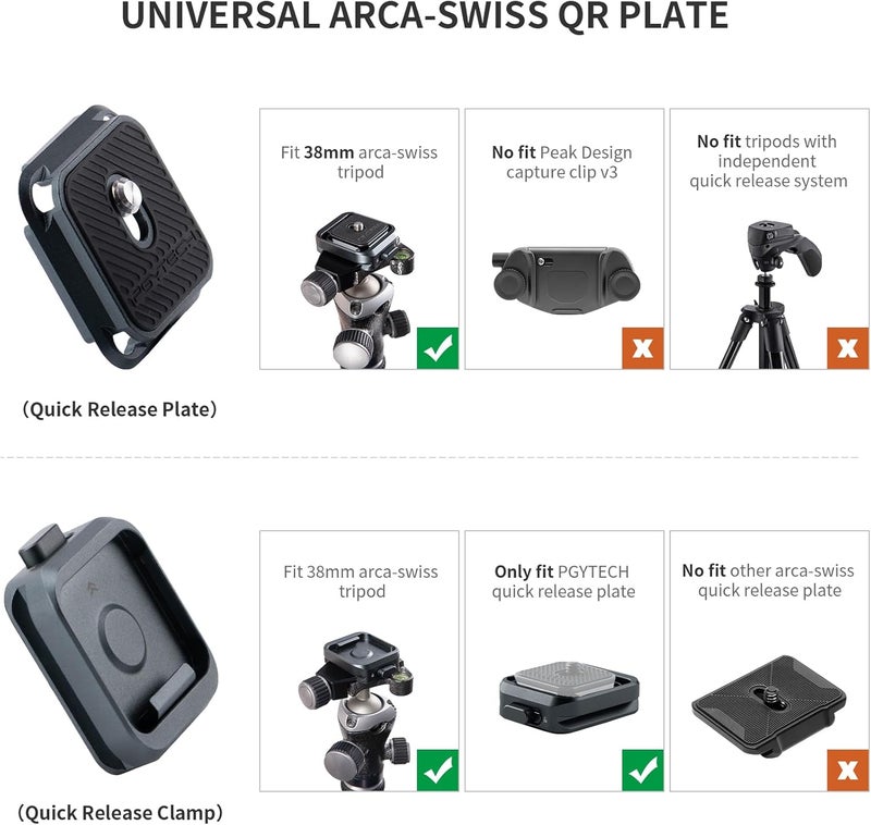 PGYTECH Quick Release Plate Clamp, with 1/4" and 3/8" Threaded Holes, Arca Swiss Interface, Suitable for Photo Cameras, Tripods, Gimbals (Arca-Type Plate*2 +Clamp) - Image 2